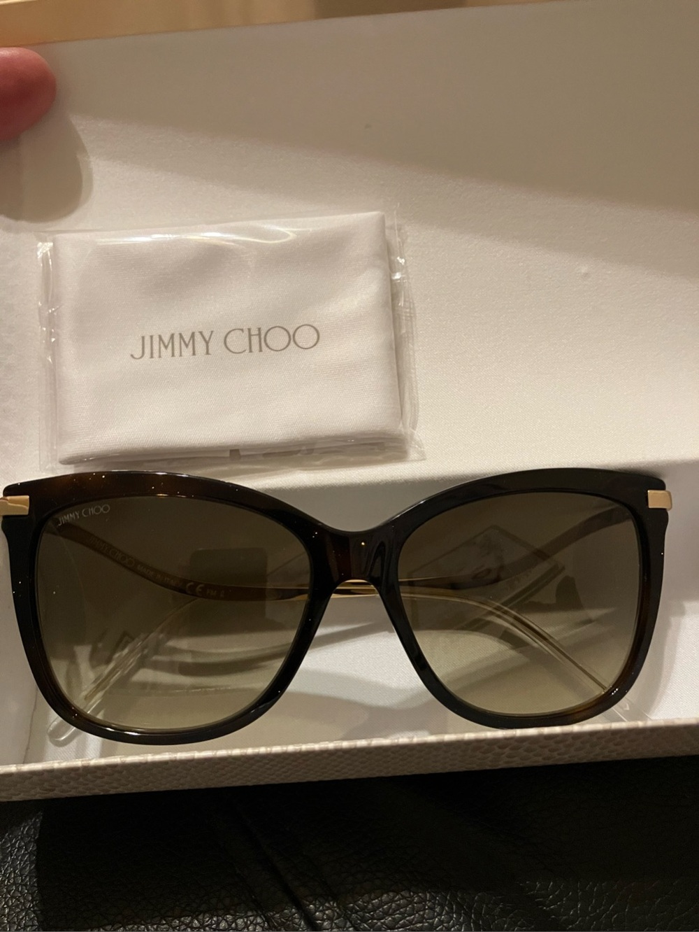 Jimmy Choo Gradient Cat-Eye Sunglasses with Gold Accents. Full Inclusion